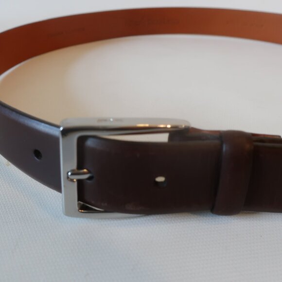 Mens Polo Ralph Lauren Dark Brown Brass Buckle 2110823-978 Leather Belt 36-90 * - Picture 3 of 11